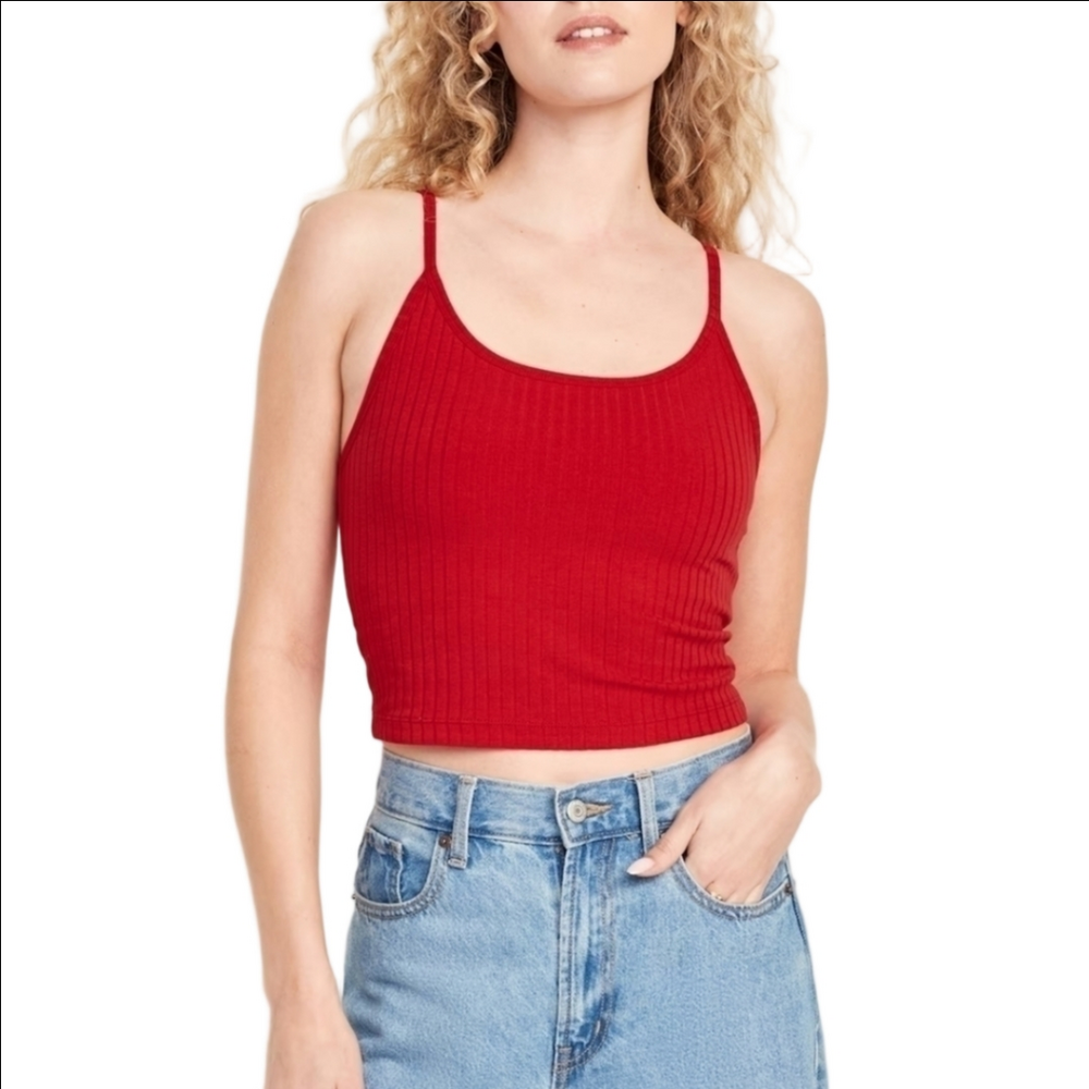Old Navy Red Ribbed Cropped Cami XL Extra Large